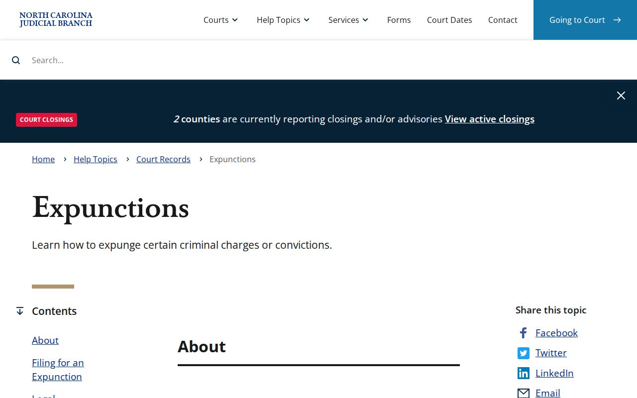 North Carolina Judicial Branch expunction guidance