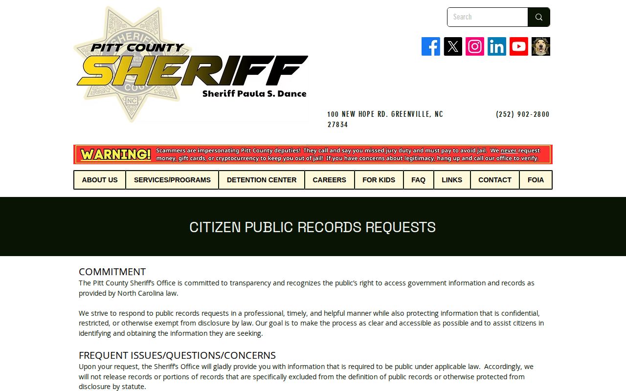 Pitt County Sheriff public records request guidance