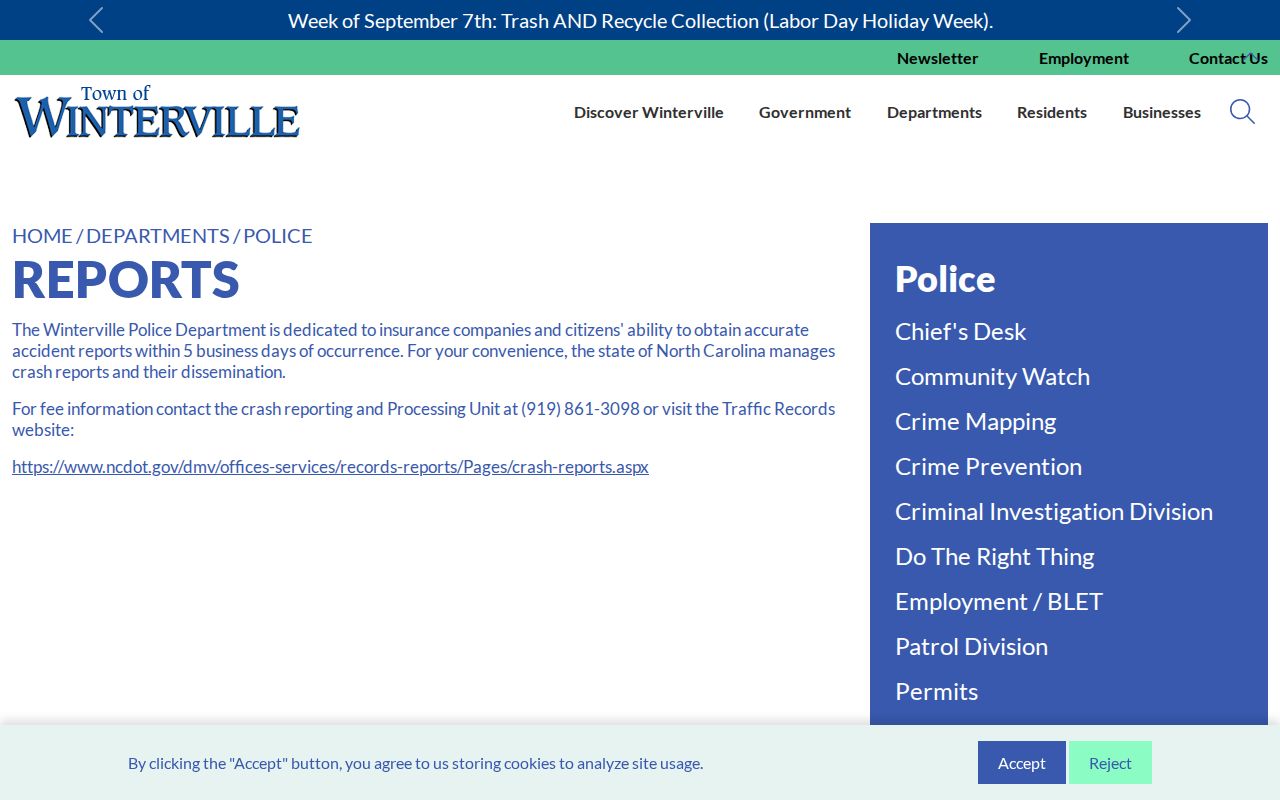 Winterville Police official reports page
